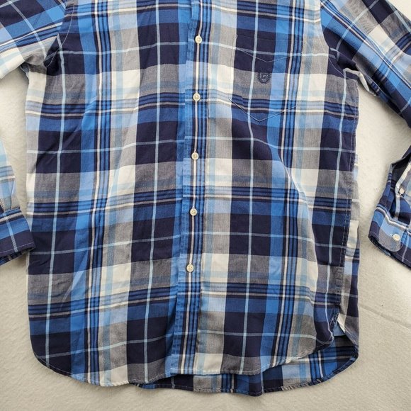CHAPS Shirt Men's Long Sleeve Casual Button Up Collared Plaid Blue Medium - Picture 3 of 12